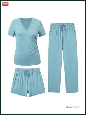 Maternity Nursing Pajama Set 3-Piece with Pockets Viscose Lounge